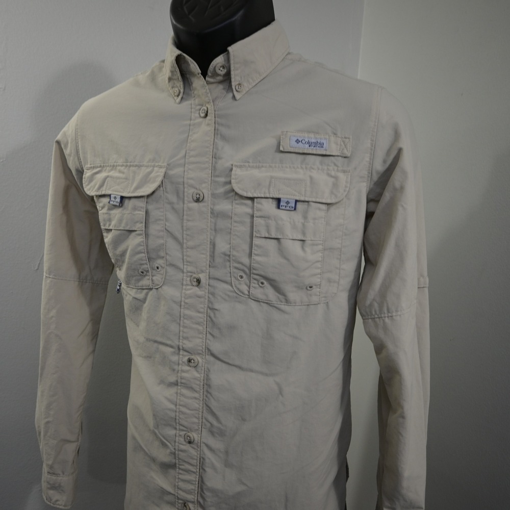 Columbia PFG Vented Fishing Shirt Women XS Beige Long Sleeve Button Up Hiking